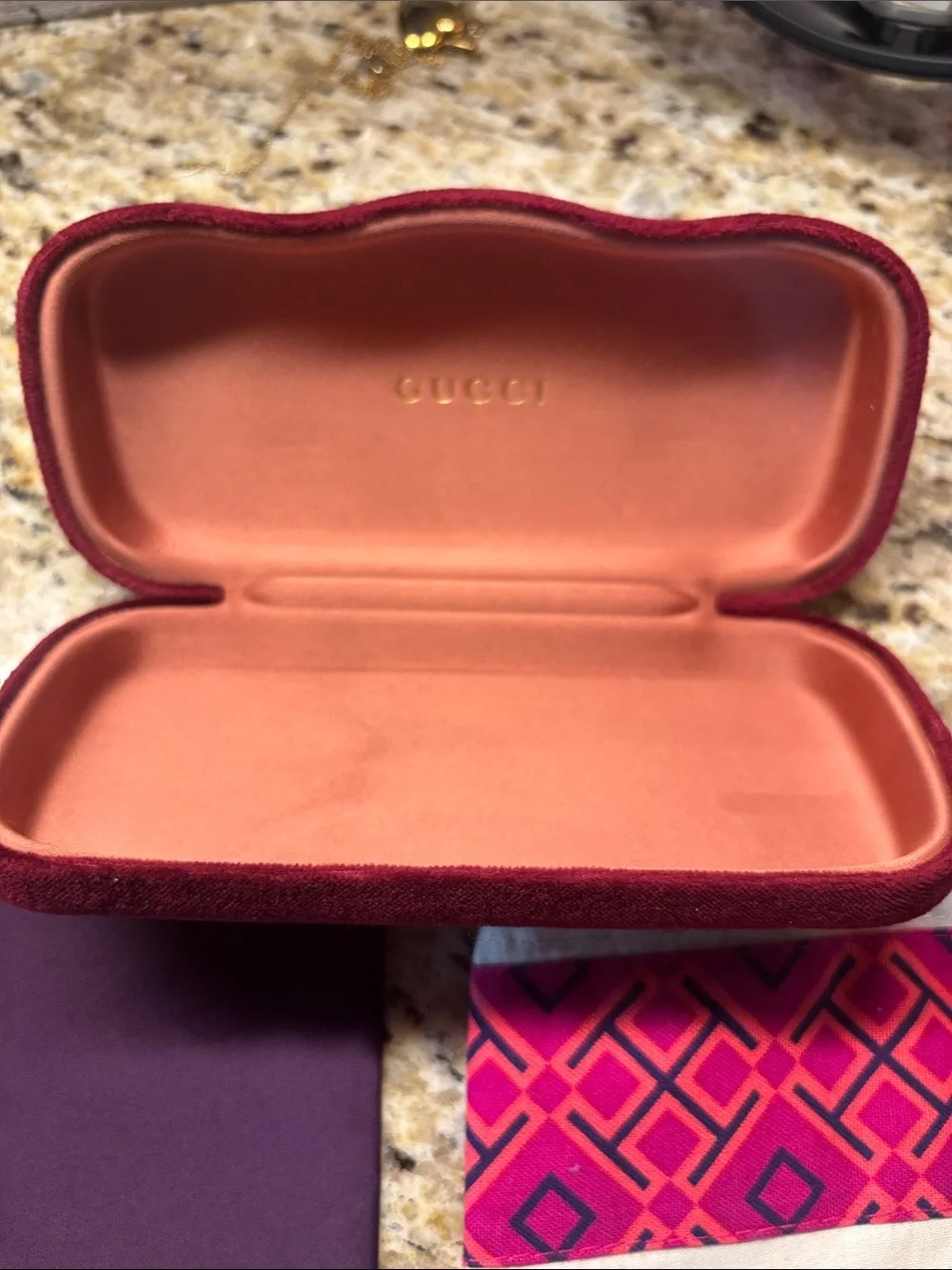 Designer Gucci Velvet Eyewear Case Gucci Plum Dust Bag and Tory Burch dust bag